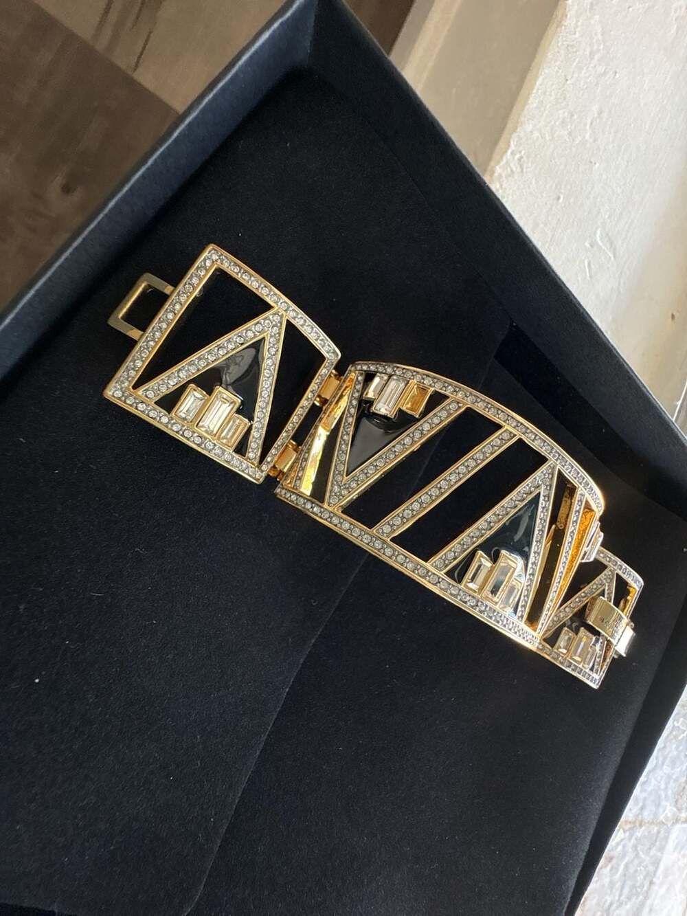Juicy Couture Gold-Tone Geometric Art Deco Style Crystal Cuff Bracelet - Picture 4 of 6